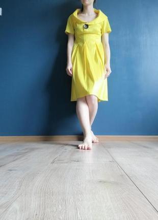 Сочное желтое нарядное/праздничное платье миди. 36,38,405 фото