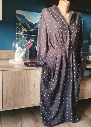 Натуральное вискозное миди платье в горох.субка свободного фасона 38