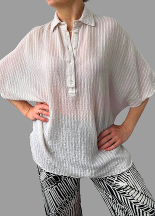 Кремовая женская рубашка zara удлиненная оверсайз 52-60 вискоза