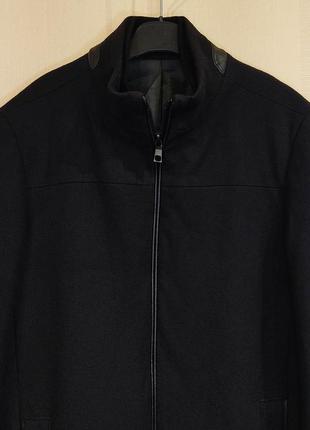 Zara man мужское черное шерстяное пальто с кожаными вставками2 фото