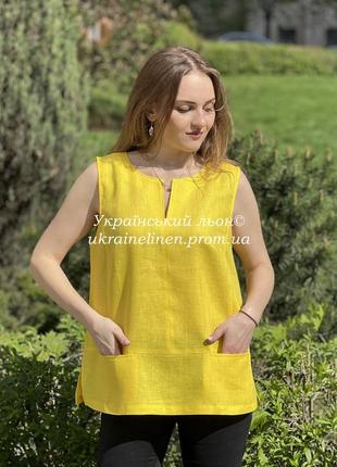 Блуза ріо жовта, сорочка, вишиванка, льняна, галерея льону, 44-54рр.5 фото