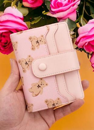Дитячий гаманець для дівчинки ведмедик тедді, відділення для монет, рожевий гаманець для грошей1 фото