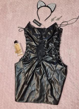 Платье латекс кожа с шнуровкой мини7 фото