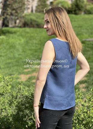 Блуза лента синяя галерея льна, рубашка, вышиванка, вышивка цветы, 44-54рр.4 фото