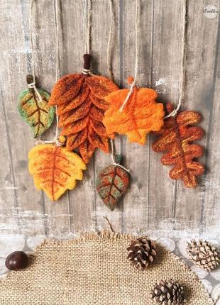 Осенние листья - набор из 6 листочков сделанных из шерсти1 фото