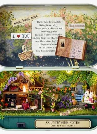 Мини "зайки в саду" мини кукольный домик театр румбокс в металлическом ящике 40041 фото