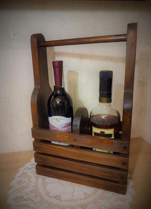 Деревянный ящик-держатель из массива сосны на 2 бутылки
