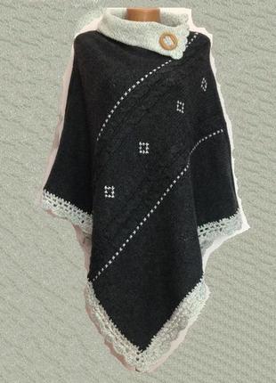 Теплое пончо болеро / накидка / манто машинная вязка /стильная штучка волна, one size (1487)2 фото