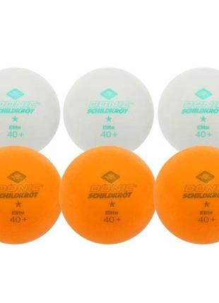 Мячи donic elite 1звезда 40+ plastic white 6 шт white+orange 6085113 фото