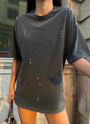 Женская футболка производитель туречки универсал декор камней прибитое5 фото