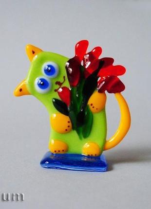 Фігурки зі скла «коти і квіти».8 фото