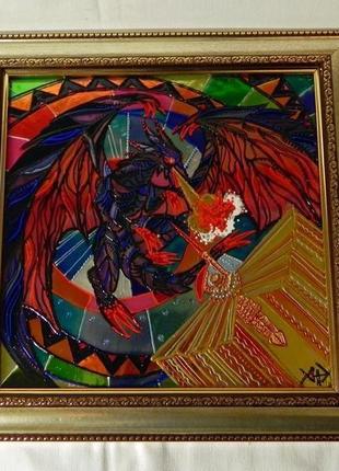 Вітражна картина «атака дракона»1 фото