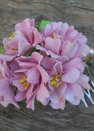 Гребінь "сакура" квіти з ревелюра1 фото