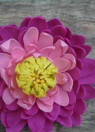 Брошка-шпилька "хризантема" квітка з ревелюра3 фото