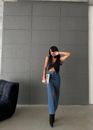 Женская джинсовая юбка с разрезом длинная,женская джинсовая юбка мыды длинная с разрезом2 фото