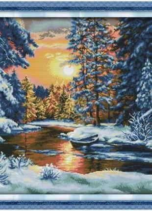 Набор для вышивания по нанесённой на канву схеме "sunset snow". aida 14ct printed, 74*56 см