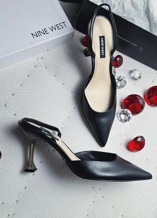 Nine west оригінал чорні шкіряні мюлі слінгбеки на підборах