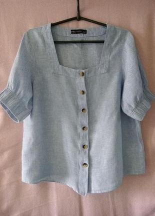 Блуза-сорочка льон короткий рукав1 фото