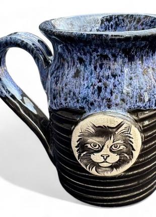 Чашка синя ручної роботи котик