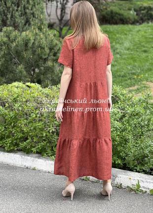 Платье герда оранжевый меланж галерея льна, платье, льняное, вышиванка, 44-56р.2 фото