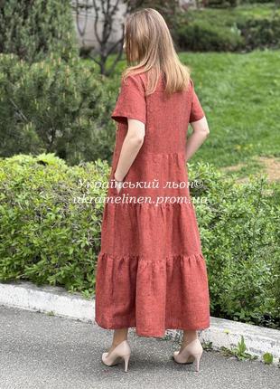 Платье герда оранжевый меланж галерея льна, платье, льняное, вышиванка, 44-56р.3 фото