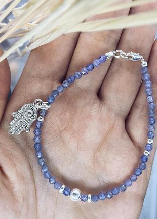 Браслет з натурального танзаніта і срібла