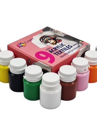 Набір акрилових фарб для текстилю 5026-ac акрилова фарба для розпису тканини, 9 кольорів по 20 мл1 фото