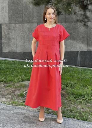 Сукня кліко червона галерея льону, плаття, вишиванка, льняна. 44-56рр