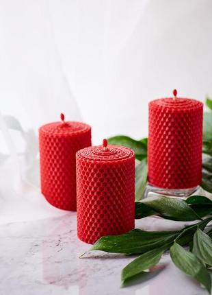 Червоні натуральні еко  свічки із вощини, медовий набір для оригінальних подарунків і декорування будинку