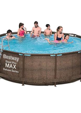 Каркасний басейн bestway 56709 - 5, 366 x 100 cм (3 785 л/год, драбина, тент, підстилка)1 фото