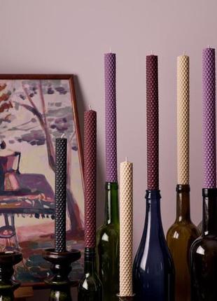 Набір натуральних кольорових довгих свічок з вощини  з 8 шт1 фото