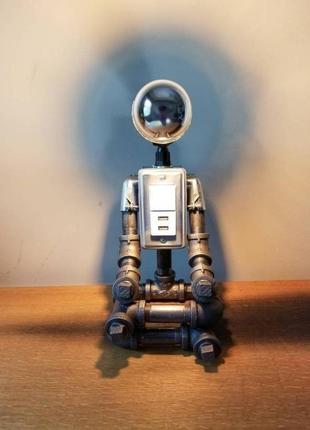 Светильник из труб, светильник loft, steampunk, лампа робот, ночник "робот-йога"4 фото