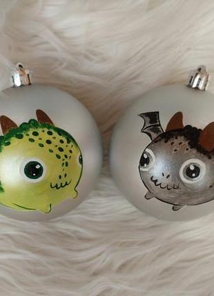 Новорічні кульки, символ року дракон, новорічні іграшки, прикраси на ялинку3 фото