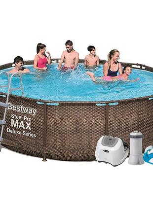 Каркасний басейн bestway 56709 - 6, 366 x 100 cм (4 г/год, 3785 л/год, тент, підстилка, драбина, набір для1 фото