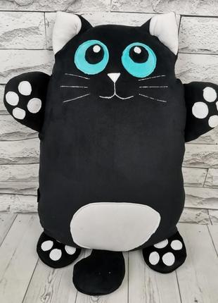 Чорний кіт. подушка-обіймашка кіт. м'яка іграшка чорний котик.2 фото