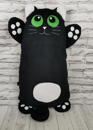 Чорний кіт. подушка-обіймашка кіт. м'яка іграшка чорний котик.