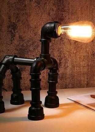 Настольный светильник "пёсик/ночник в стиле лофт/изделия из труб/ручная работа"1 фото