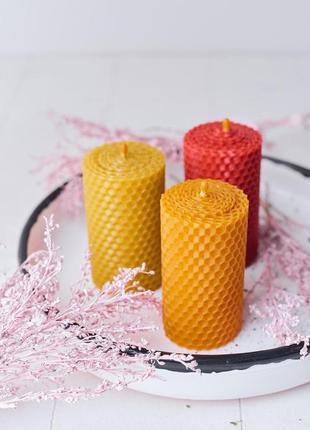 Оригінальна ідея подарунку набір з 3 різнокольорових еко медових натуральних свічок3 фото