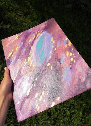 Фиолетовая абстрактная картина "сливовый космос" с золотом созвездие галактика звезды планеты6 фото
