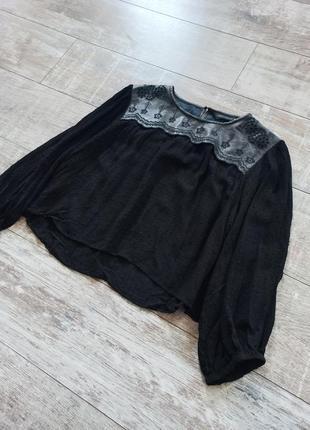 Черная легкая блуза с кожаной вставкой zara2 фото