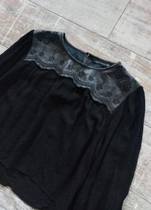 Черная легкая блуза с кожаной вставкой zara6 фото