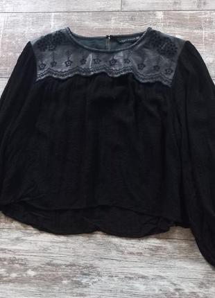 Черная легкая блуза с кожаной вставкой zara10 фото