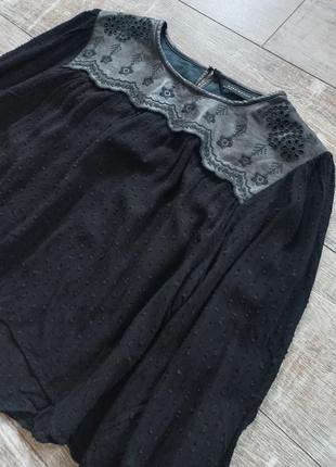 Черная легкая блуза с кожаной вставкой zara4 фото