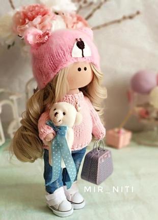 Кукла  мишка в розовом свитере4 фото