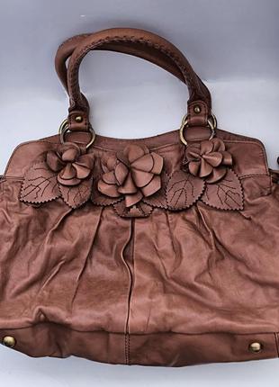 Шкіряна сумка moda in pelle з квітами2 фото