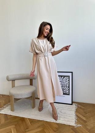 Елегантна сукня міді з поясом в базових кольорах3 фото