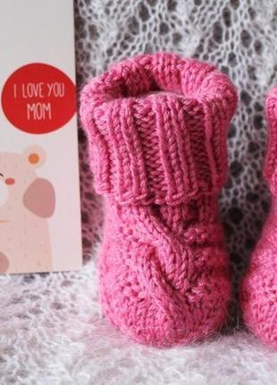 Розовые носочки для малышки baby wool1 фото