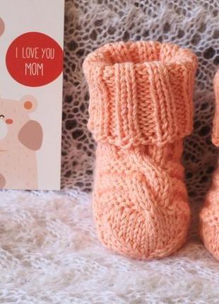 Нежные  персиковые носочки baby wool2 фото
