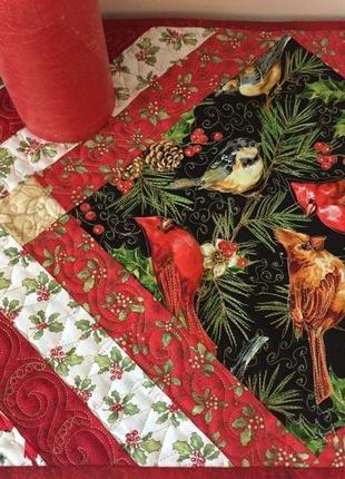 Рождественская новогодняя столовая дорожка скатерть декор пэчворк2 фото
