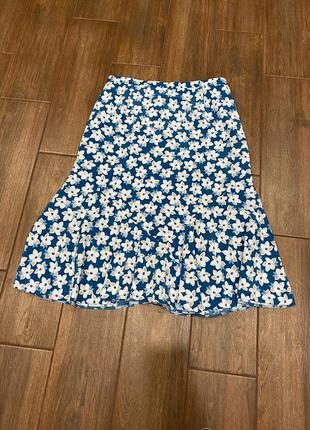 Меди юбка в цветы eastex брендовая голубая юбка-миди цветочная на подкладке1 фото